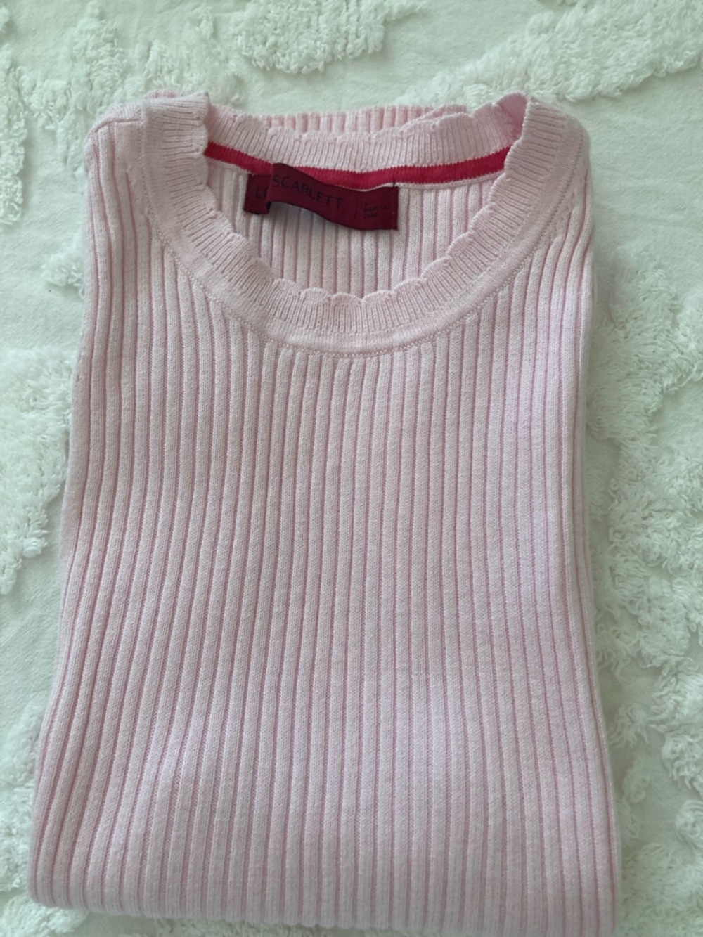 Scarlett Light Pink Ribbed Crewneck Sweater